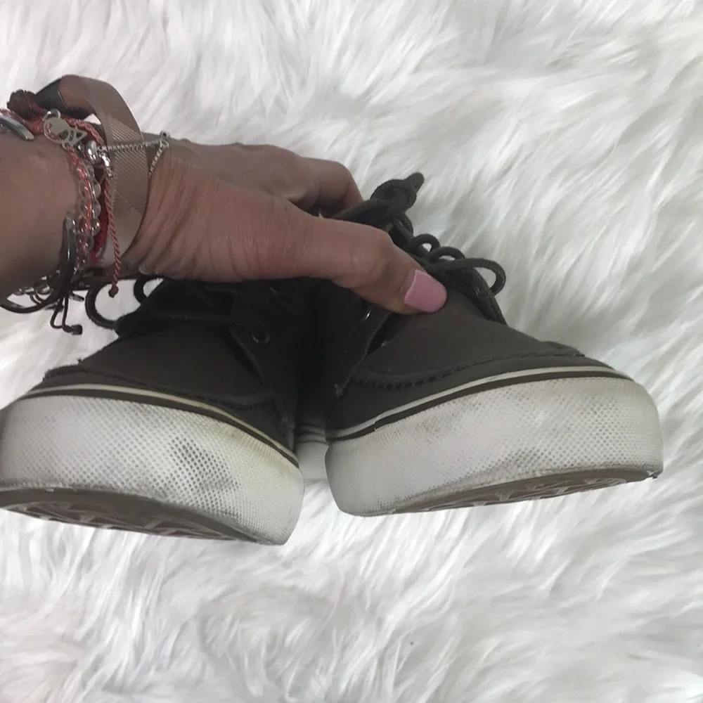 Sneakers Shoes Mid Top Size 9 Brown Canvas Hand Painted Embellished Bee Unique - Picture 5 of 8